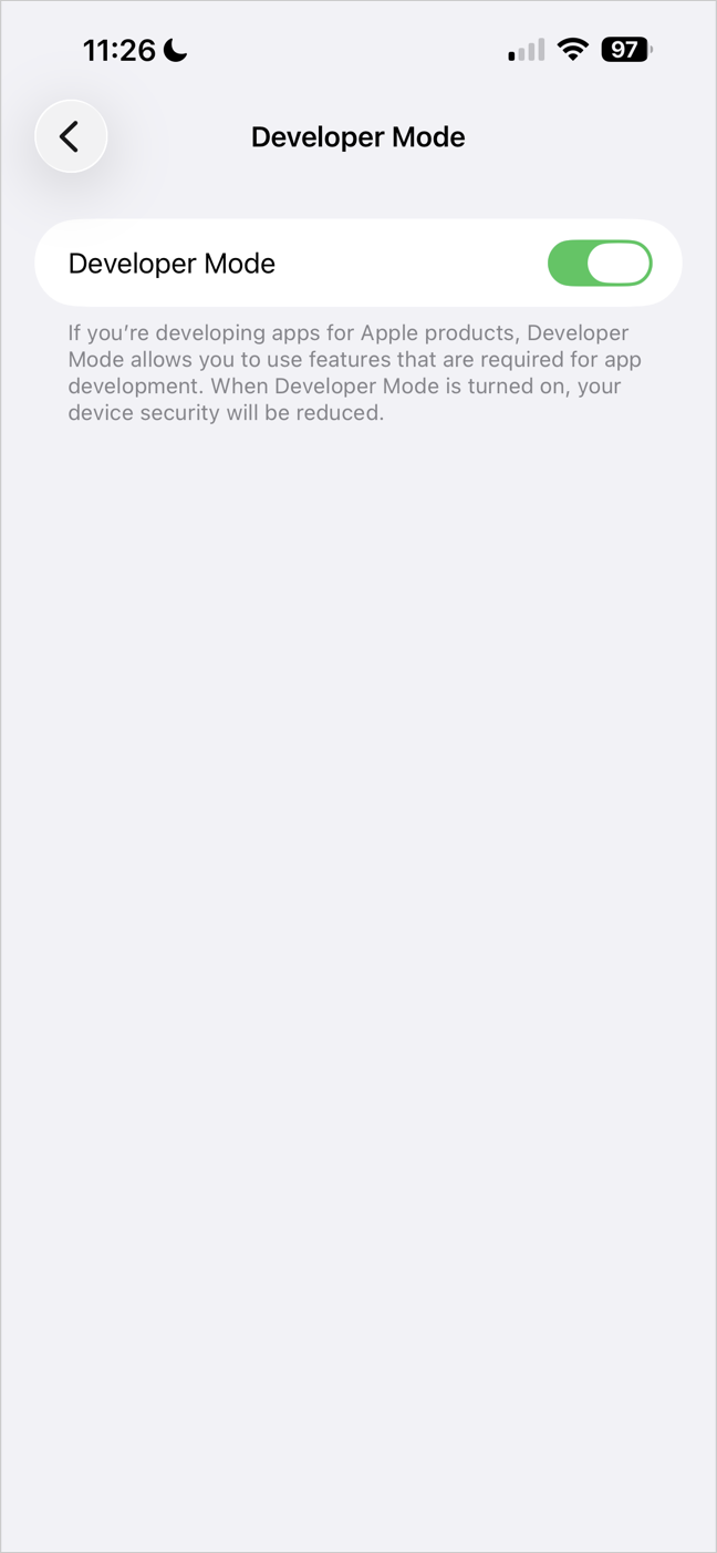 The Developer Mode toggle turned on