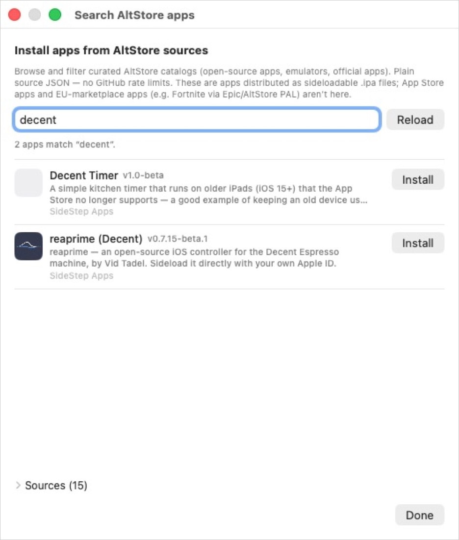 Searching SideStep's catalog and clicking Install