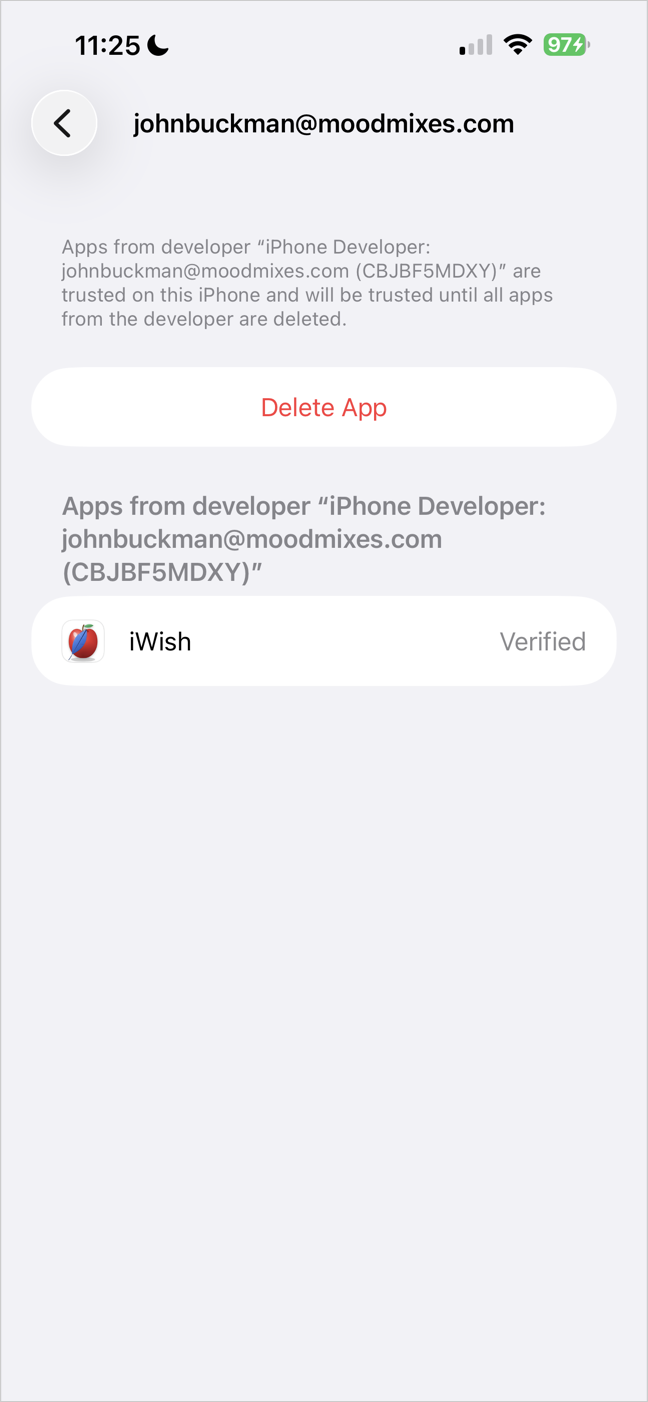 The Apple ID now trusted, app Verified