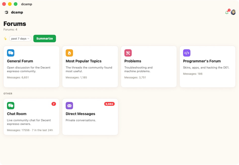 dcamp forums home: forum list with message counts