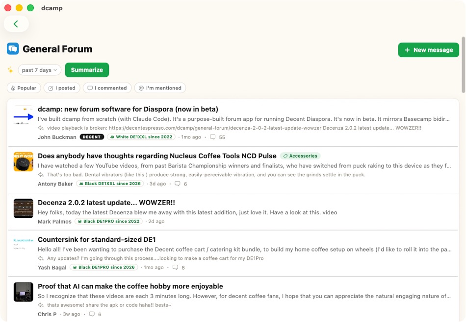 dcamp General Forum thread list