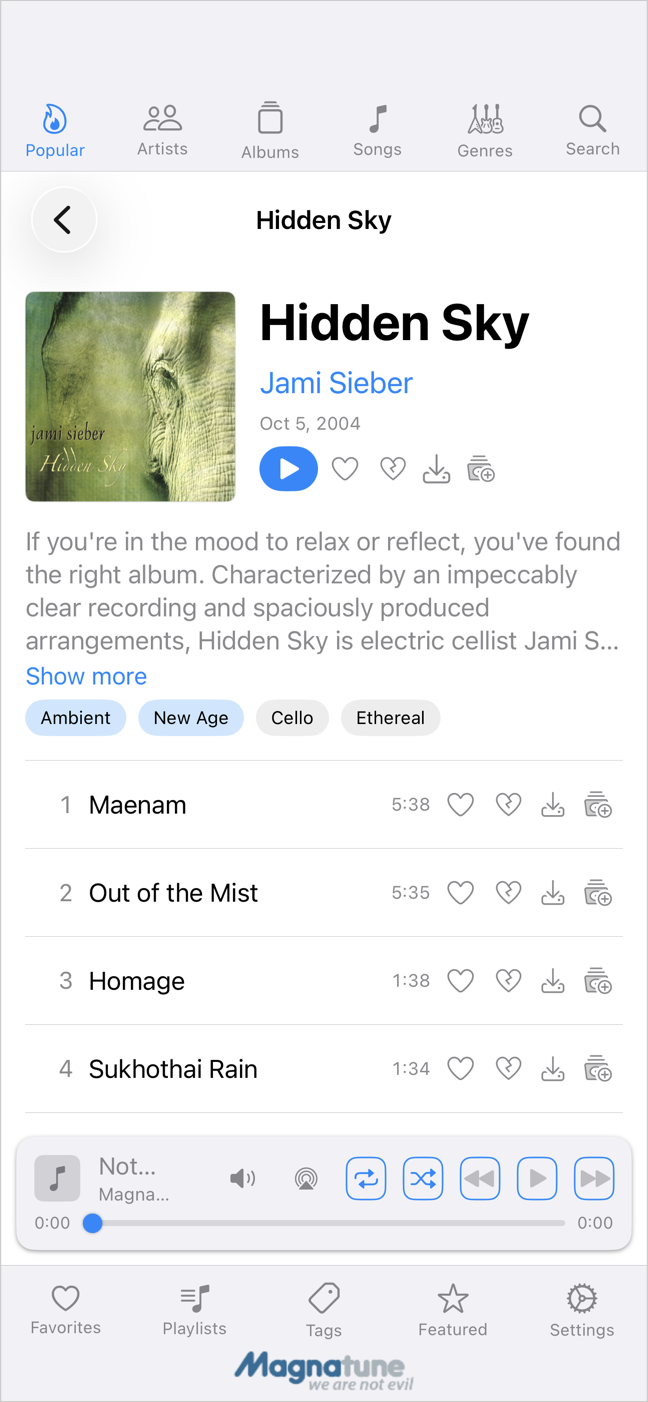 Magnatune iOS app, album detail on iPhone